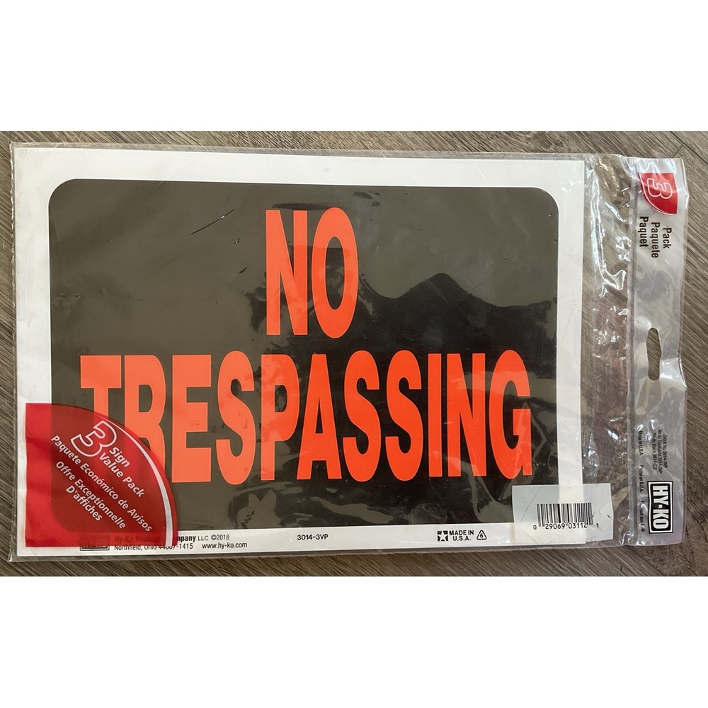 Hy-Ko 10X14 No Trespass Signs 3 Pack